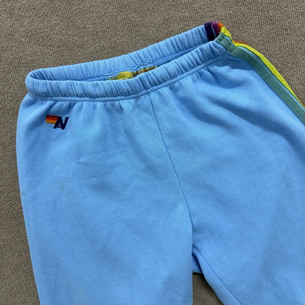 Aviator Nation Women's L Blue Rainbow Stripe Fleece Jogger Sweatpants